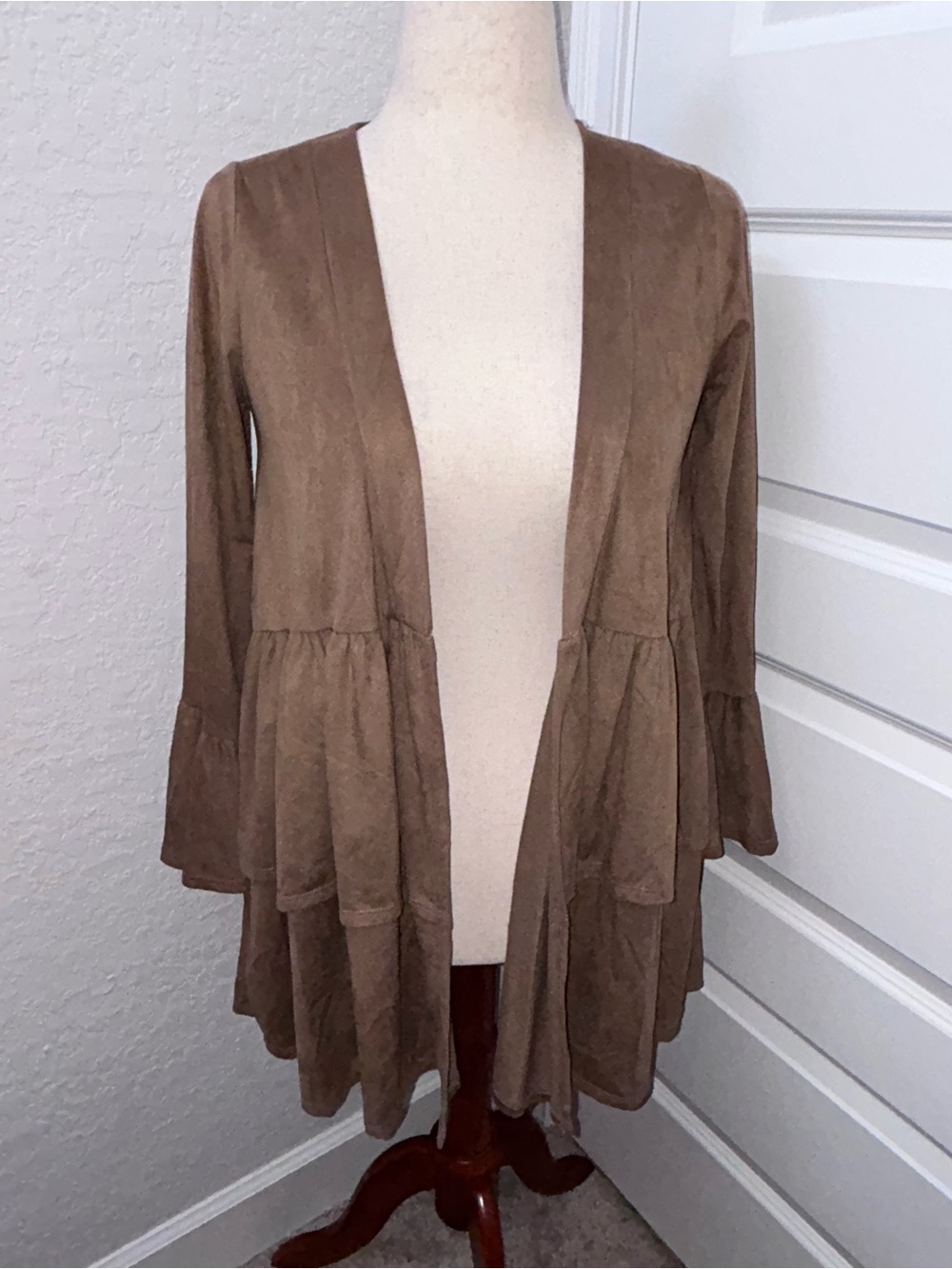 Prominent Fox Boutique Open Front Ruffle Bell Sleeve Boho Western Cardigan Top